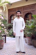 WHITE BOSKI LINEN KURTA FARSHI PAJAMA