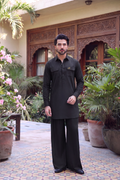 BLACK BOSKI LINEN KURTA FARSHI PAJAMA