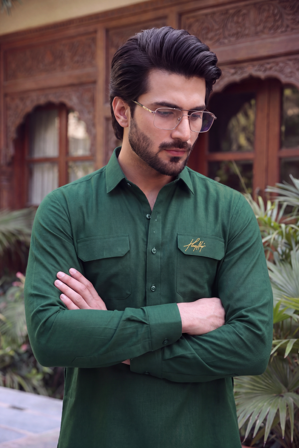 GREEN BOSKI LINEN KURTA FARSHI PAJAMA