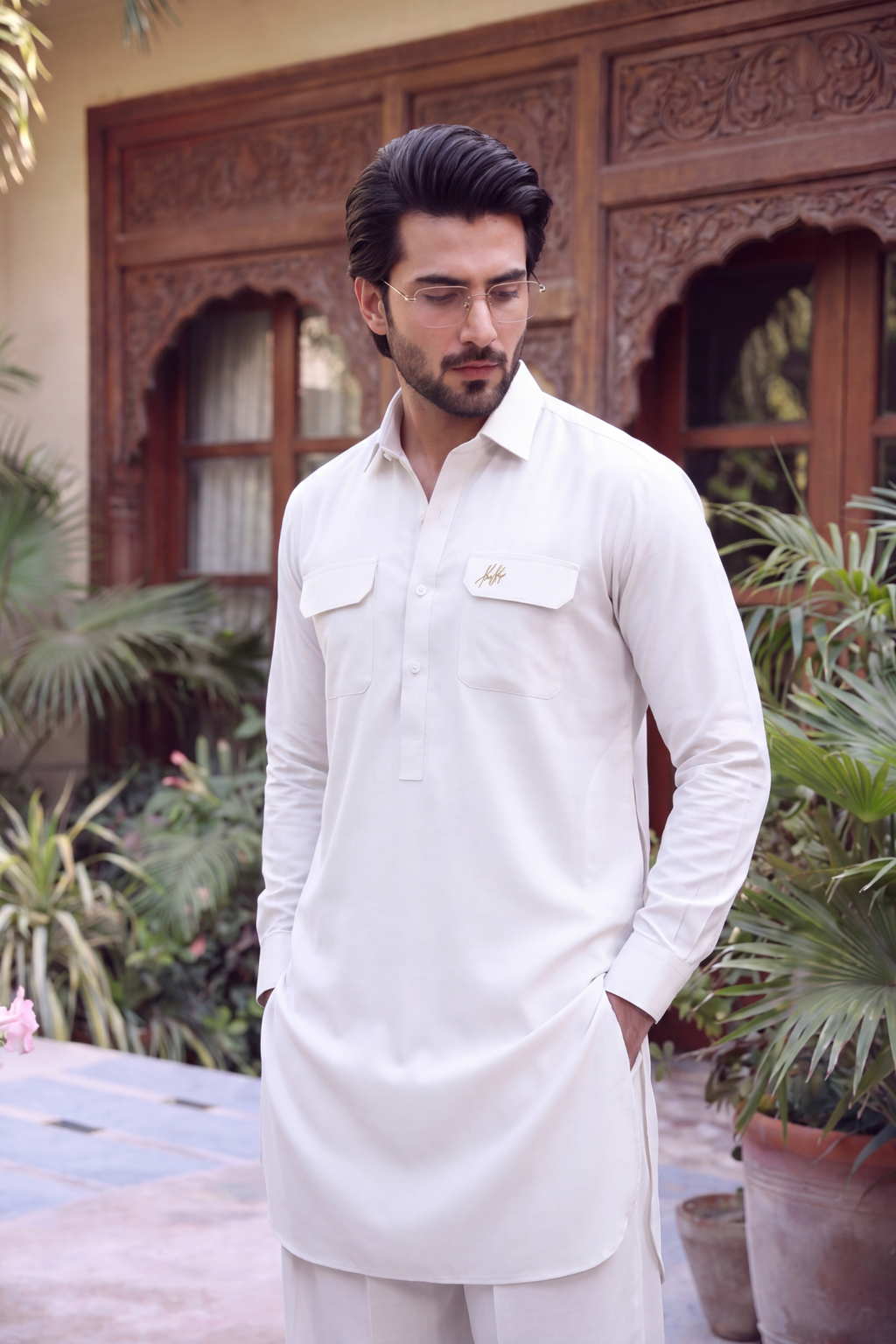 WHITE BOSKI LINEN KURTA FARSHI PAJAMA