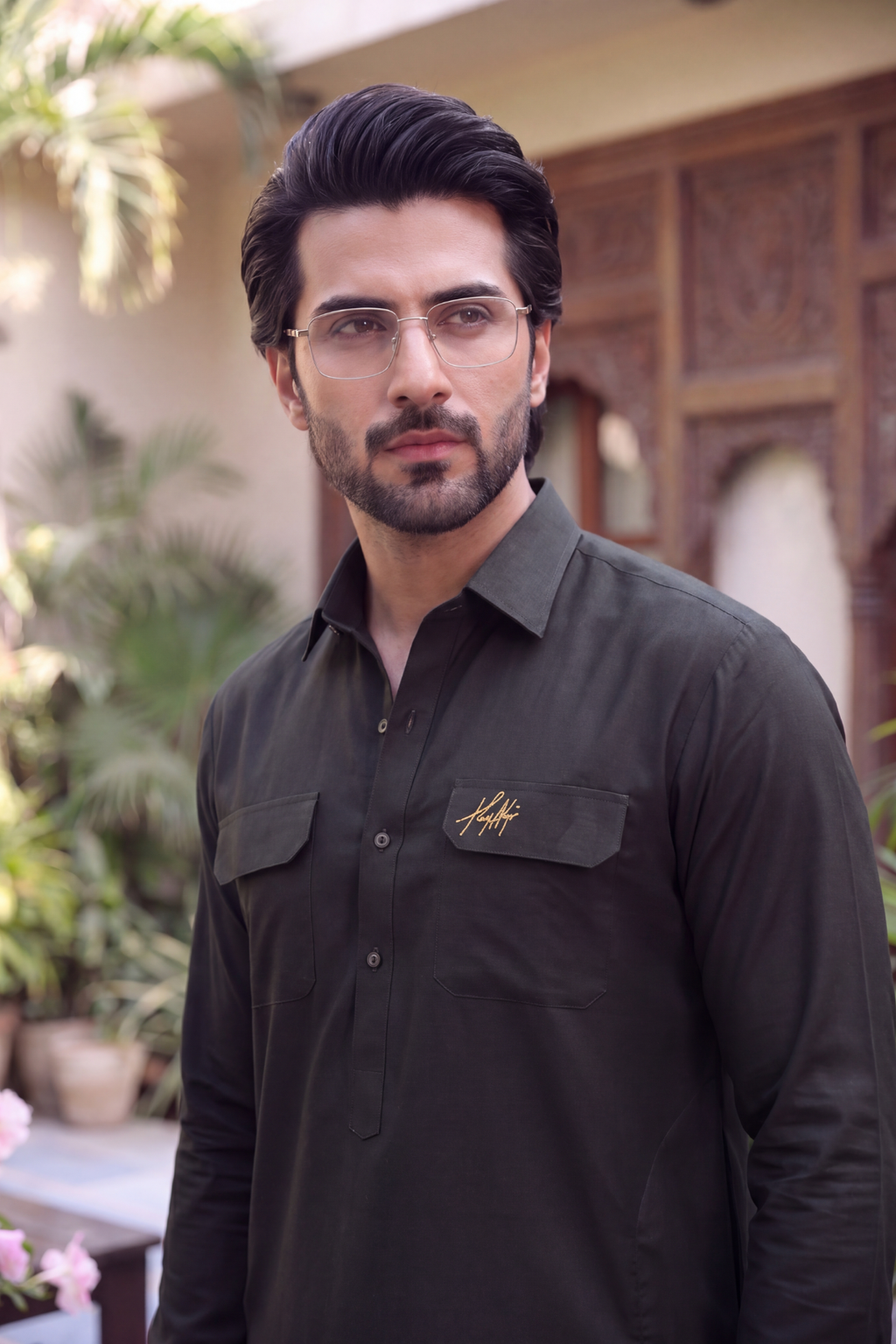 BLACK BOSKI LINEN KURTA FARSHI PAJAMA
