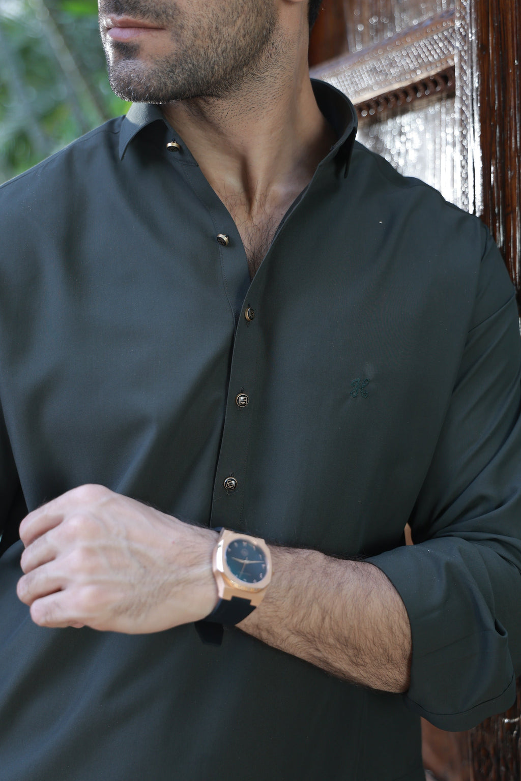 OLIVE GREEN WASH N WEAR KURTA FARSHI PAJAMA