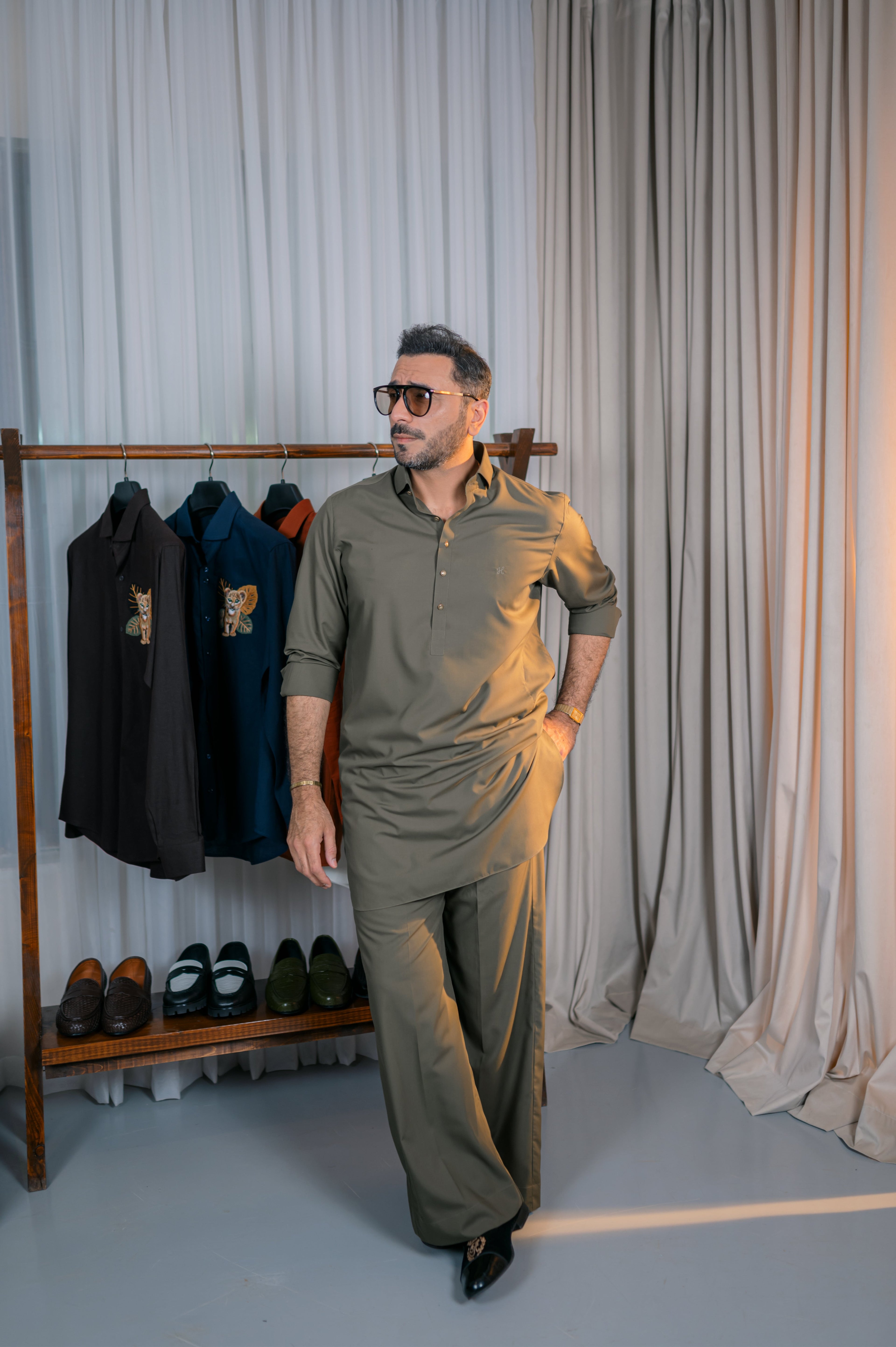 OLIVE MOSS WASH N WEAR KURTA FARSHI PAJAMA
