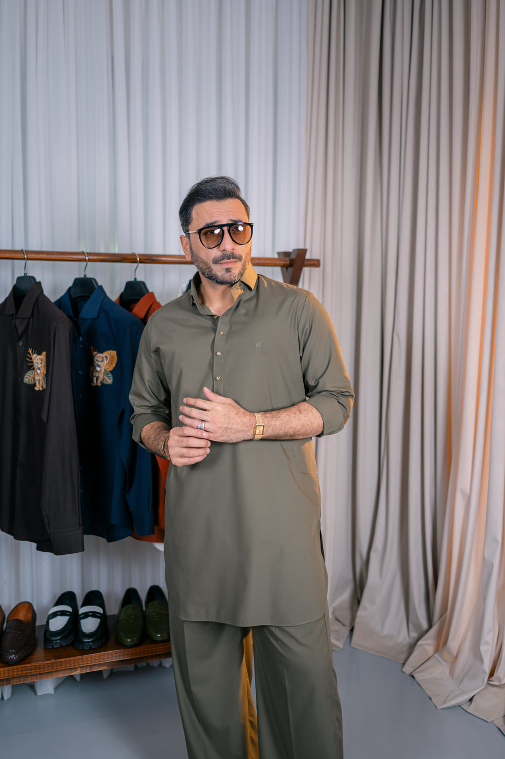 OLIVE MOSS WASH N WEAR KURTA FARSHI PAJAMA