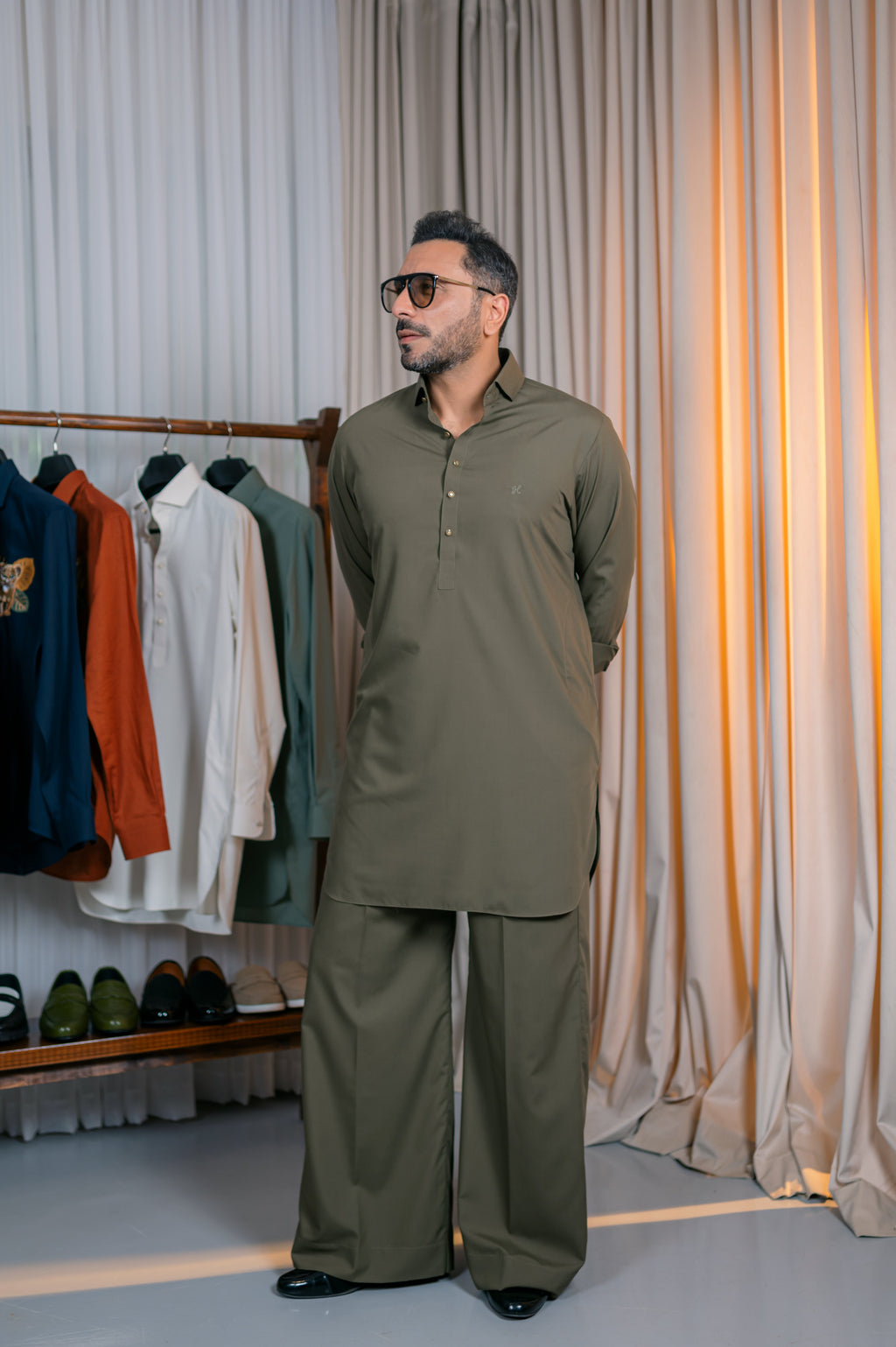 OLIVE MOSS WASH N WEAR KURTA FARSHI PAJAMA