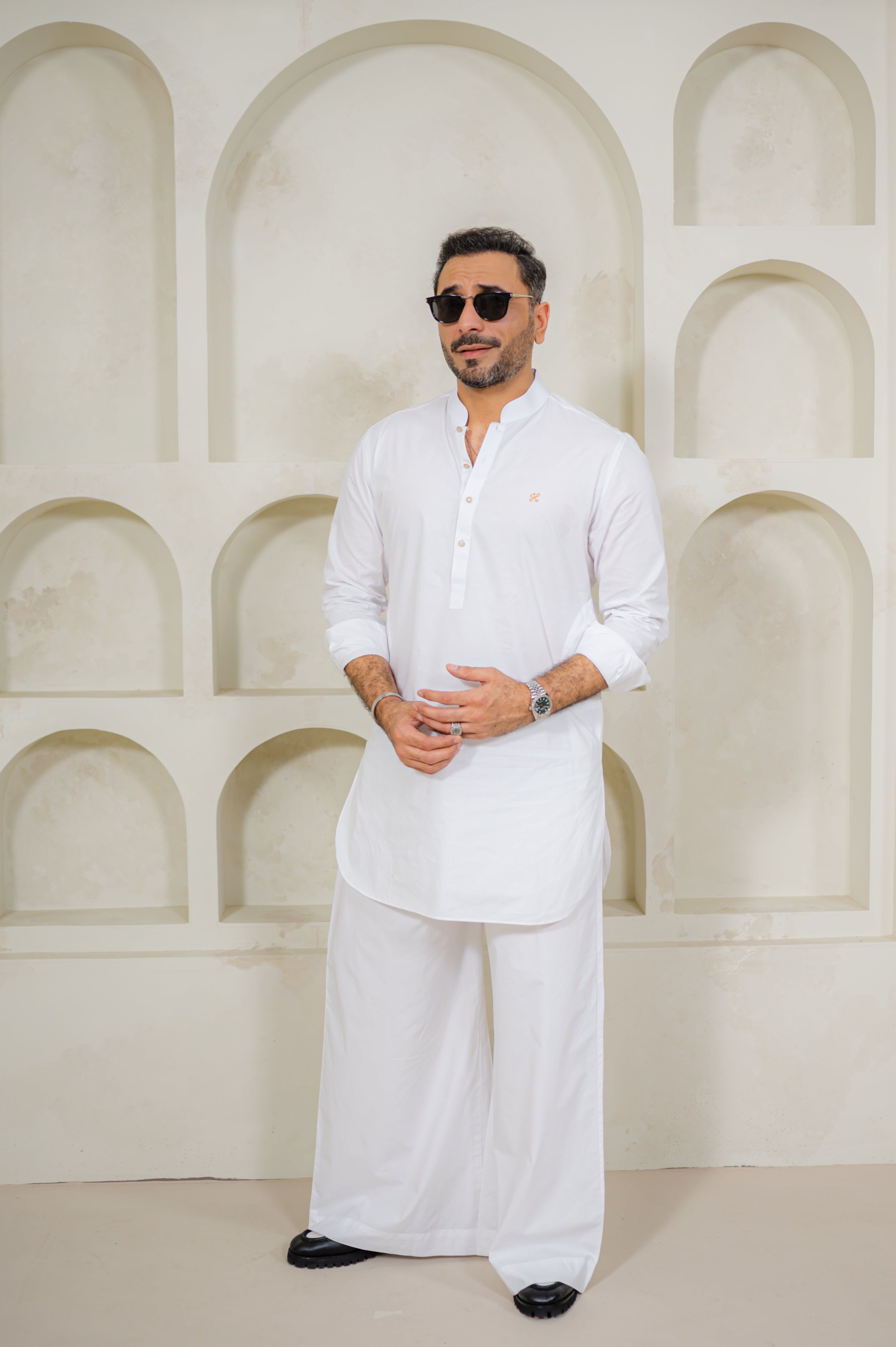 WHITE EGYPTIAN COTTON KURTA FARSHI PAJAMA
