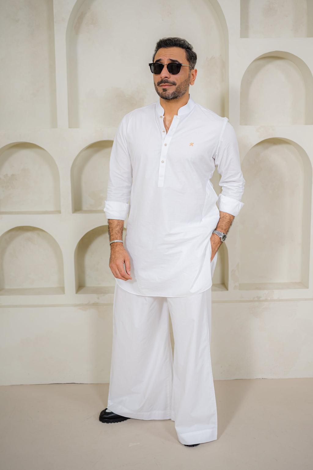 WHITE EGYPTIAN COTTON KURTA FARSHI PAJAMA