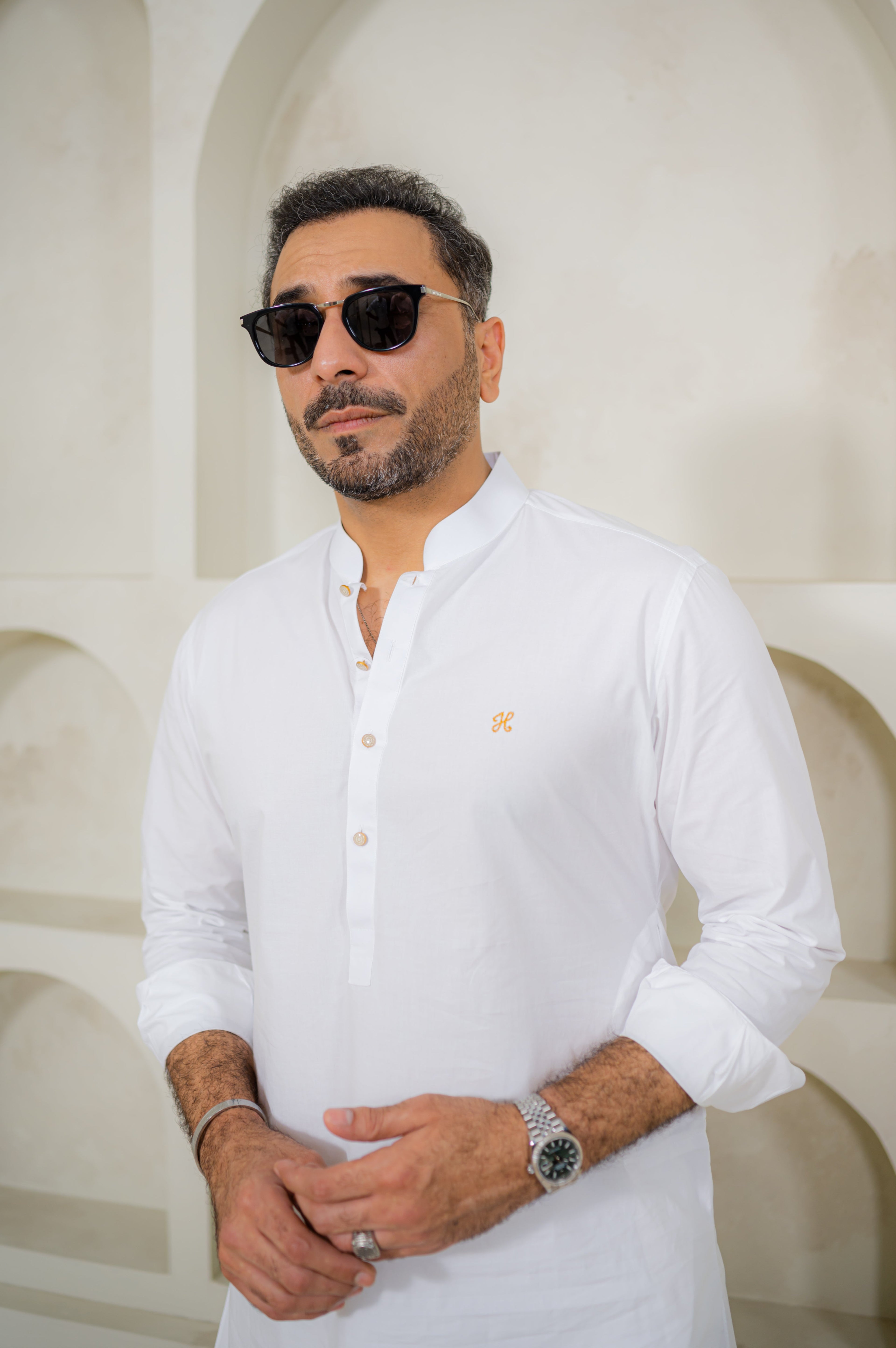 WHITE EGYPTIAN COTTON KURTA FARSHI PAJAMA